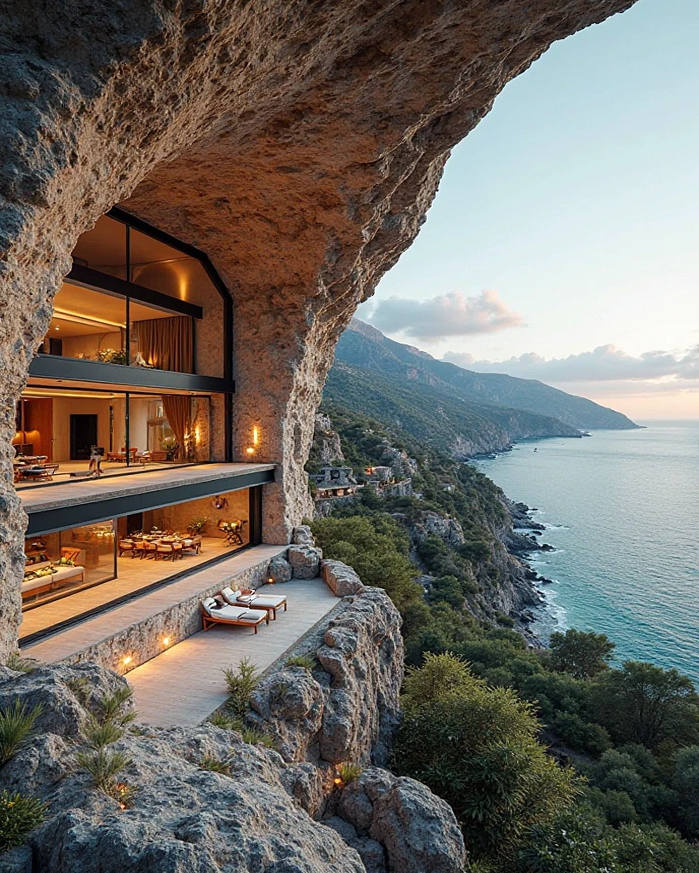 Tropical - A luxurious Italian cave villa, with soft lighting and a ...