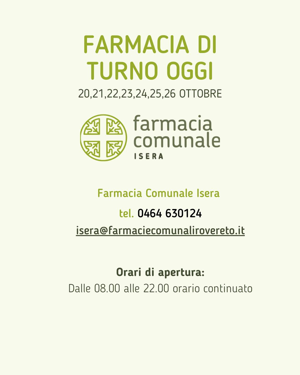 Da venerdì 20 ottobre, fino a... Farmacie Comunali Rovereto