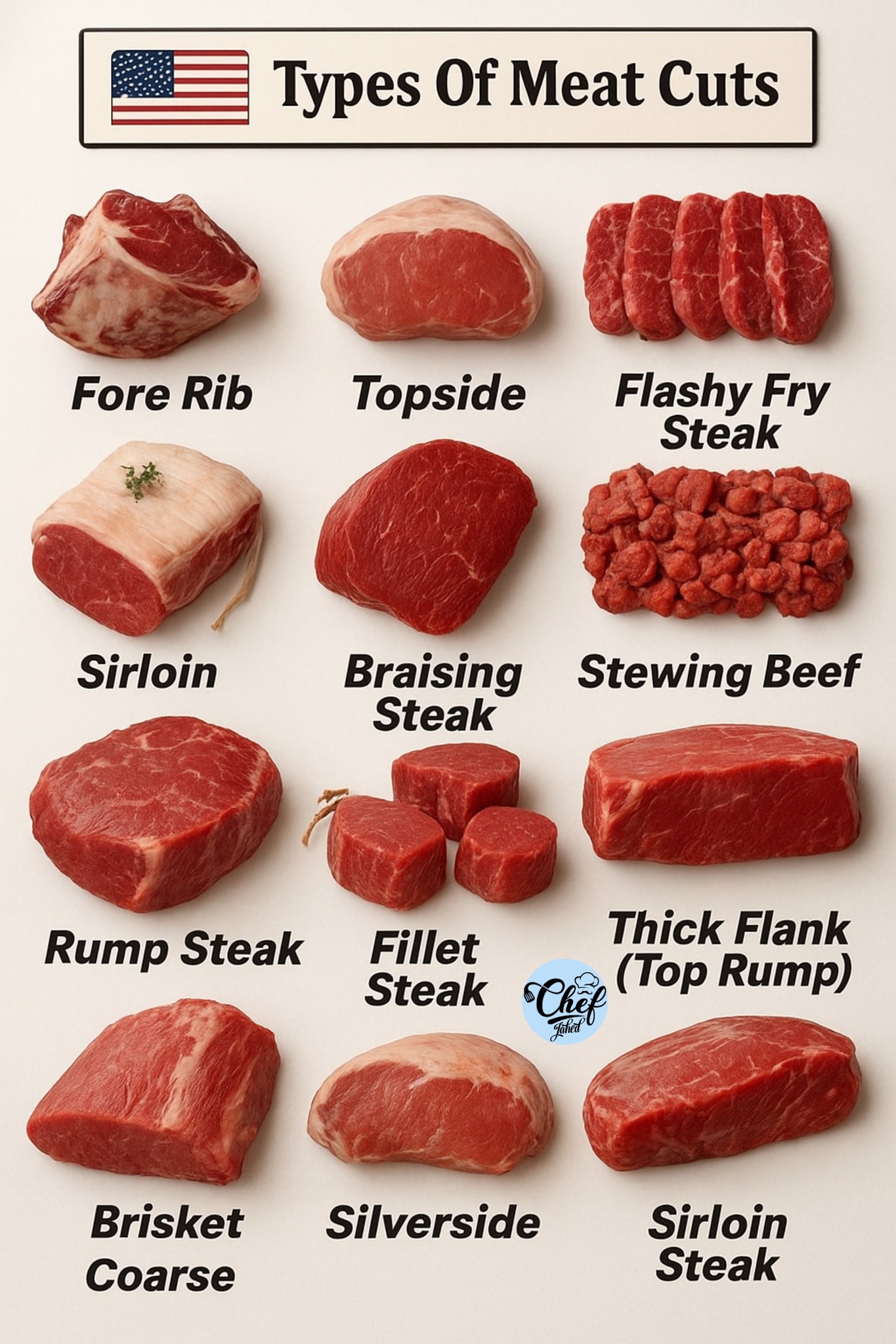 Chef Jahed - Types Of Meat Cuts Sirloin: A tender cut from... | Facebook