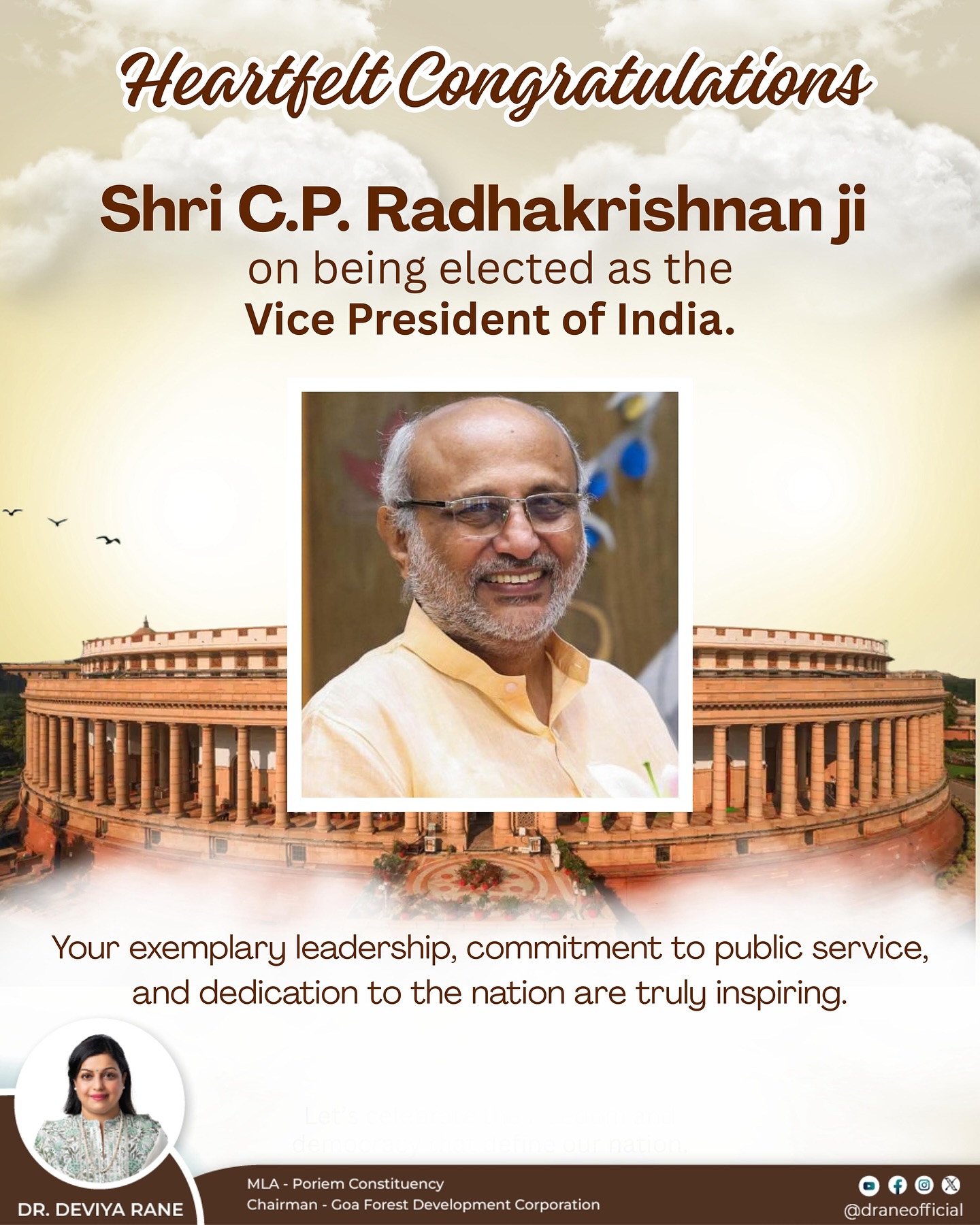Dr. Deviya Rane - Heartiest congratulations to Shri C.P.... | Facebook