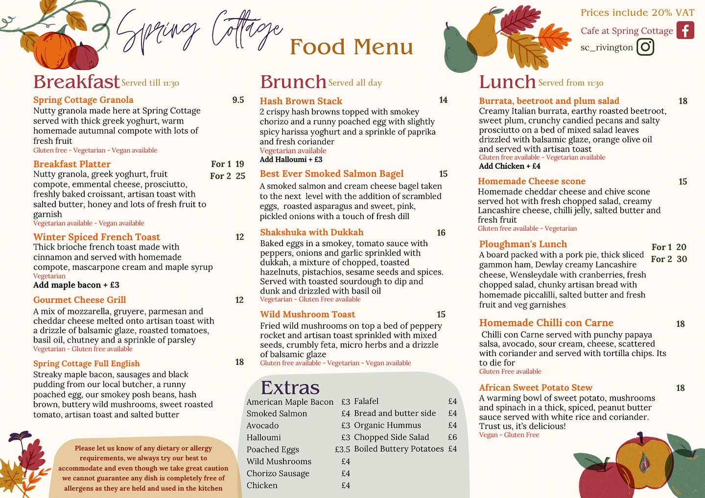 The Autumn Menu is here! The... - Café at Spring Cottage | Facebook