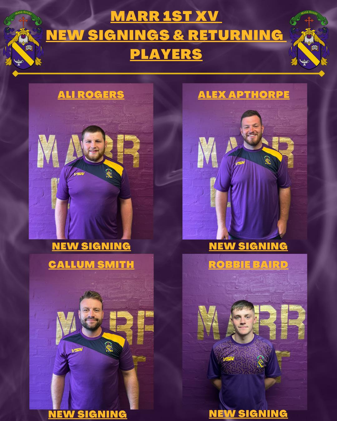Marr Rugby - 🟣 1st XV New Signings 🟡 We welcome four new... | Facebook