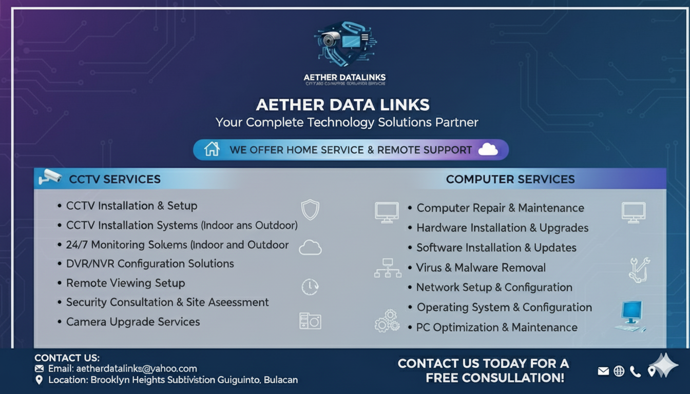 Aether Datalinks CCTV and Computer Installation Services | Guiguinto