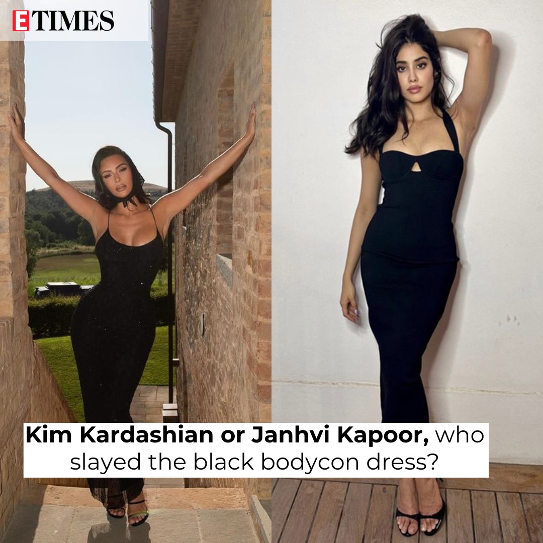kim kardashian black bodycon dress and Janhvi Kapoor wore a similar body con and we cannot figure out who looked the best, What do you think? #KimKardashian #JanhviKapoor #BodyCon #blackbodycon #etimes Mini dress
