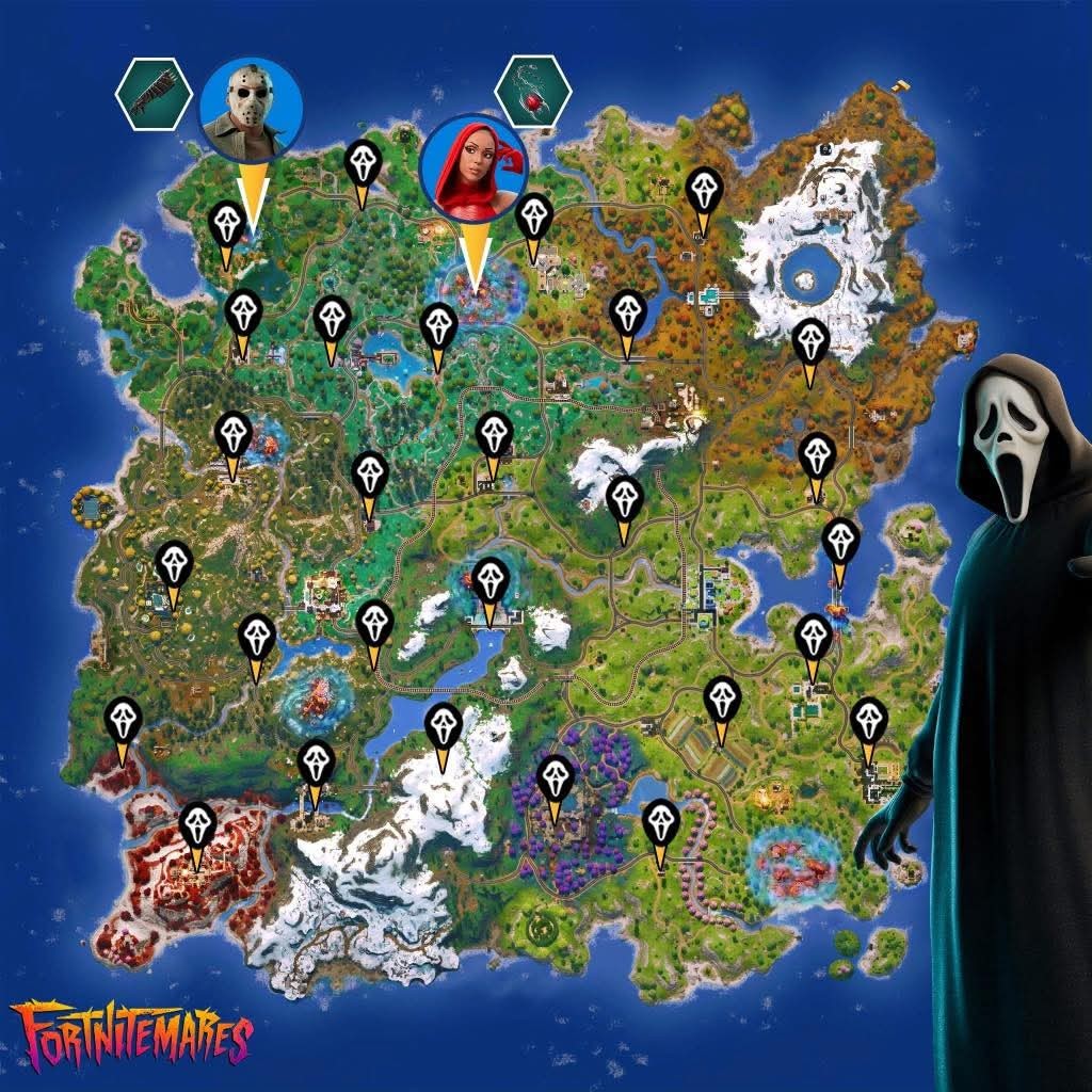 Fortnite - Localização de todas as cabines do iten mitico do Ghostface ...