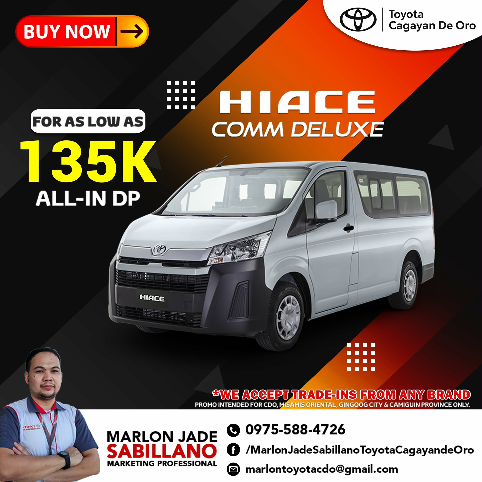 Marlon - HIACE COMMUTER 2.8 DELUXE MT Cash Price: ₱ 1,956,675.00 All In ...