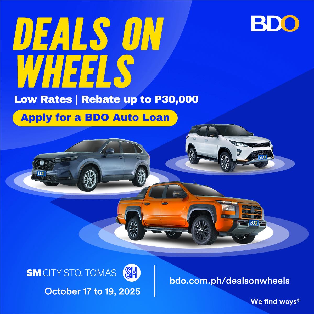 SM - BDO Deals on Wheels is back at SM City Sto. Tomas. Visit the Mall ...