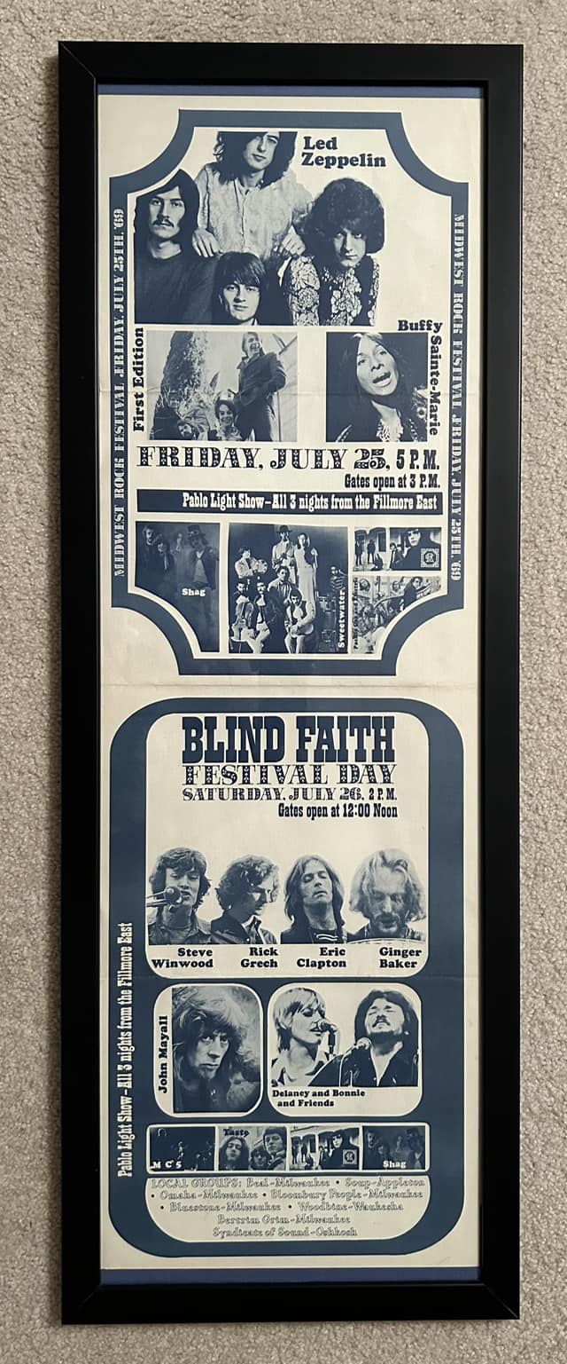 1969 Milwaukee Midwest Music Festival poster with local bands