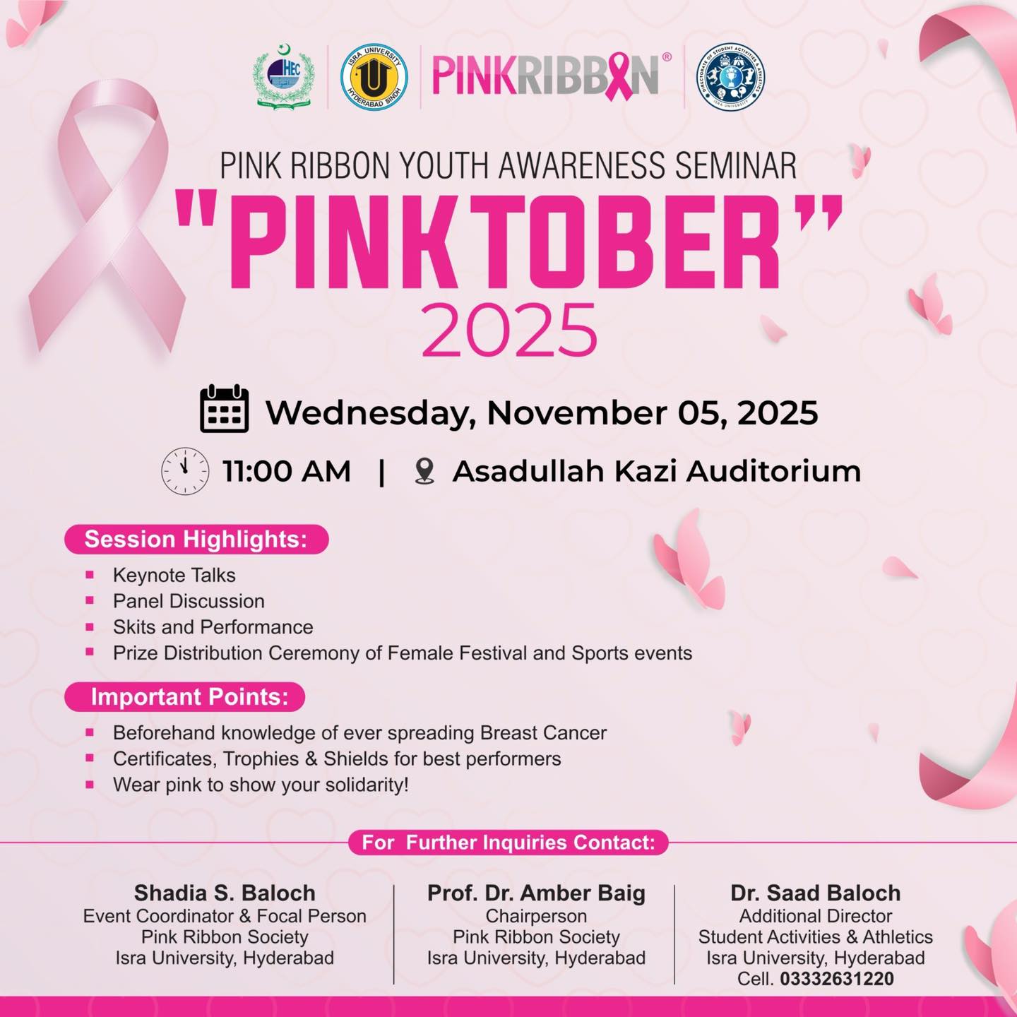 🎀 PINK RIBBON YOUTH AWARENESS... - Isra University Hyderabad | Facebook