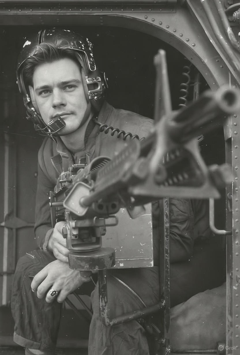 Past - A young U.S. Navy waist gunner stands vigilant at his .50 ...