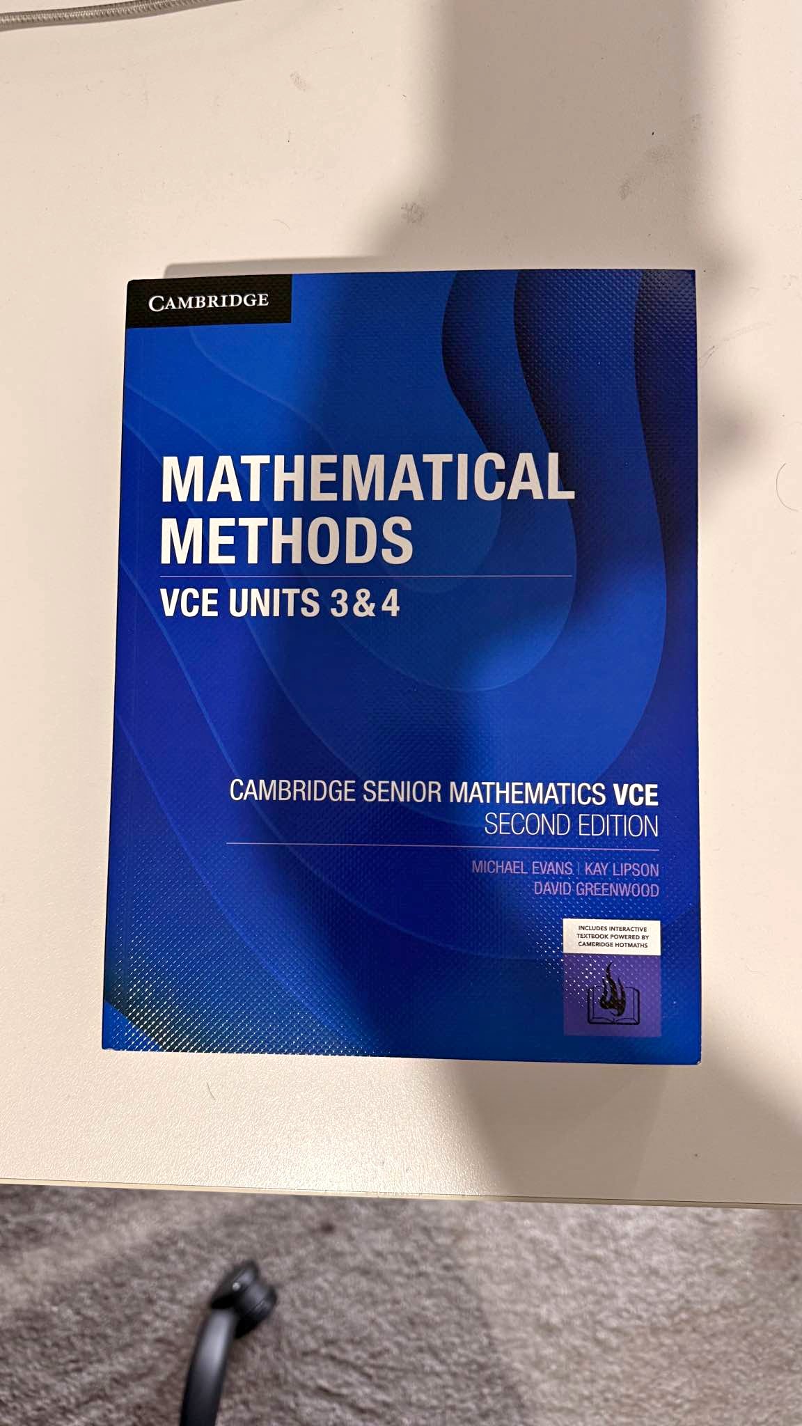 VCE Math Methods Units 3 & 4 Cambridge Textbook + Unused Digital Access ...
