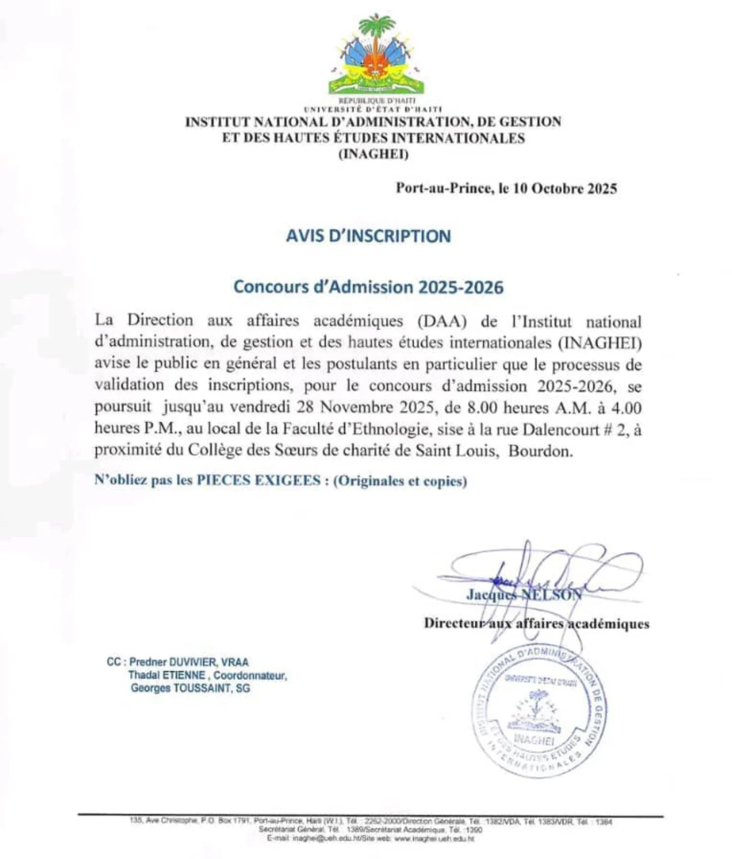etidyan_leta - 📢 AVIS D’INSCRIPTION – INAGHEI 2025-2026... | Facebook