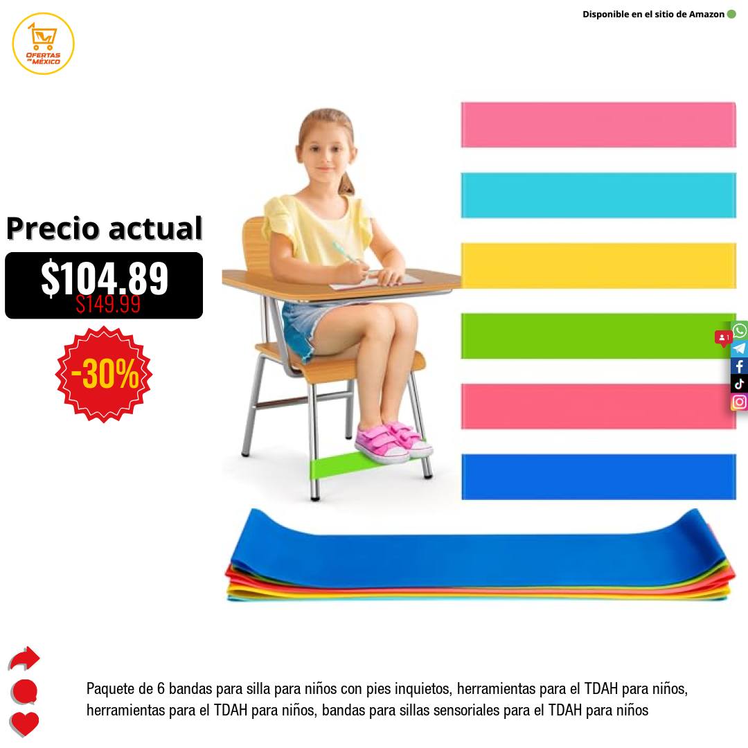 3 bandas para silla que ayudan a los niños con TDAH, bandas para silla sensoriales, juguetes para TDAH, cojín oscilante apto para niños con pies inquietos(0,4, 0,6, 0,8 mm, verde, azul y