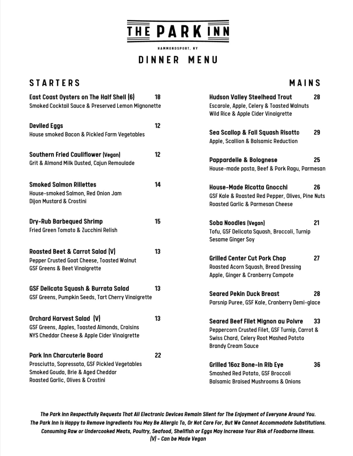 The Park Inn - Our new menu has made a debut. 🍂 | Facebook