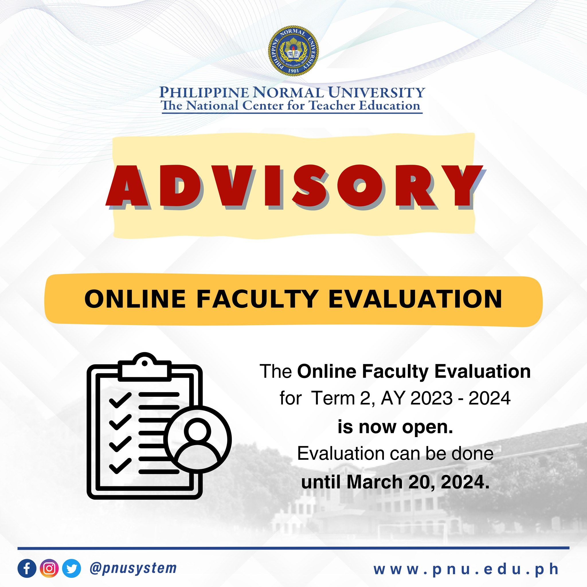 𝗢𝗻𝗹𝗶𝗻𝗲 𝗙𝗮𝗰𝘂𝗹𝘁𝘆 𝗘𝘃𝗮𝗹𝘂𝗮𝘁𝗶𝗼𝗻... - Philippine Normal University