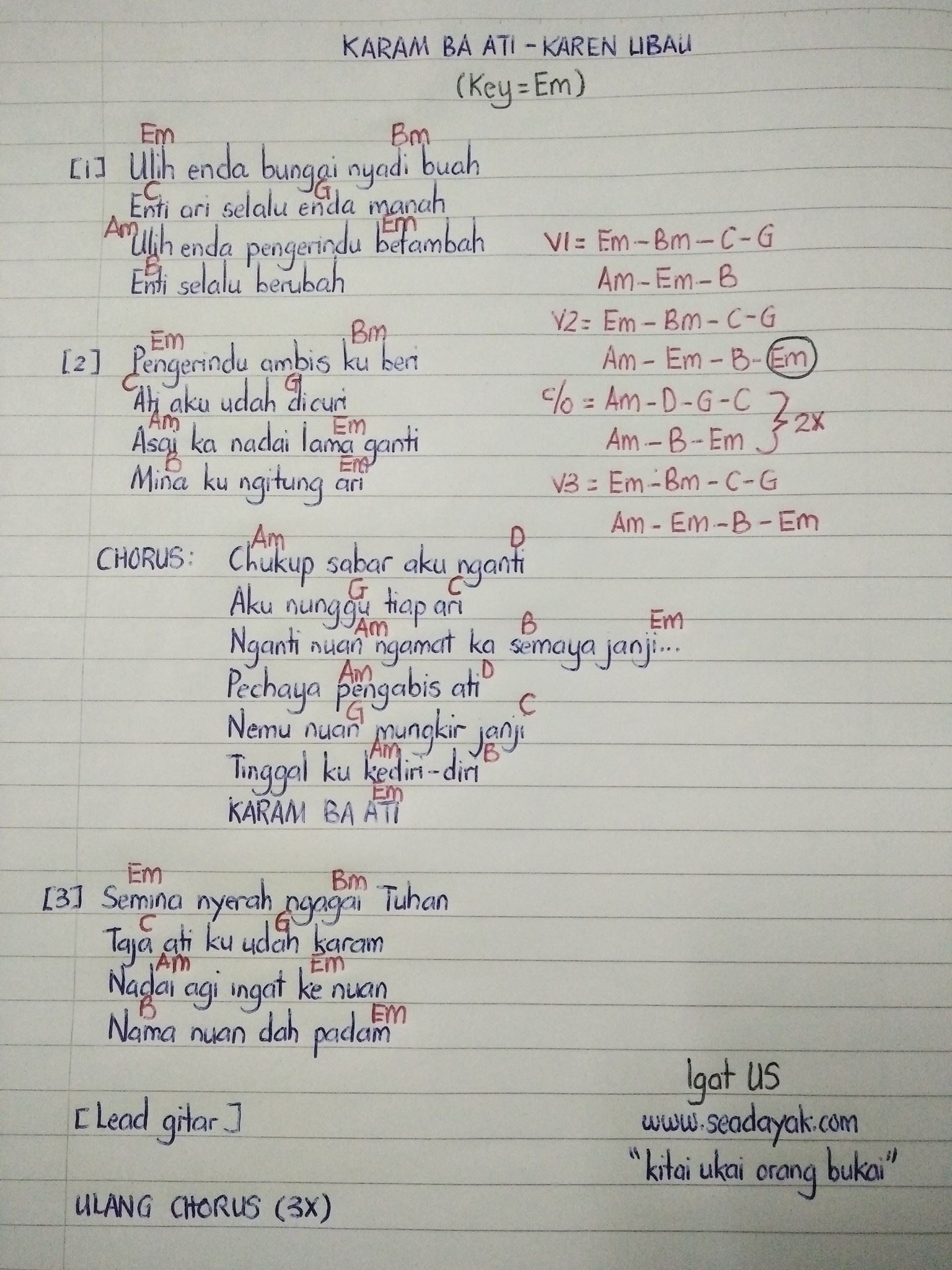 Igat Bosley Chord Lagu Tebilang Iban Facebook