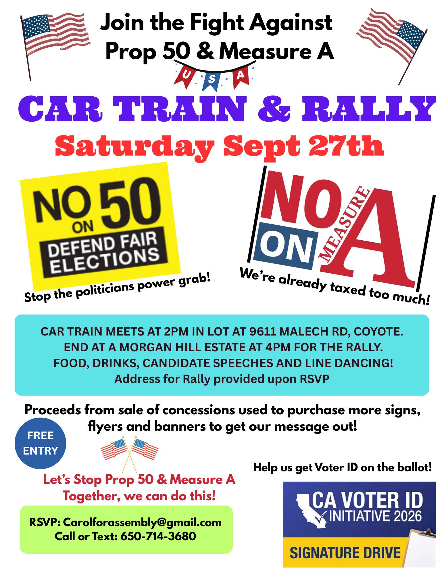 Car Train & Rally for No on Prop 50 & No on Measure A!