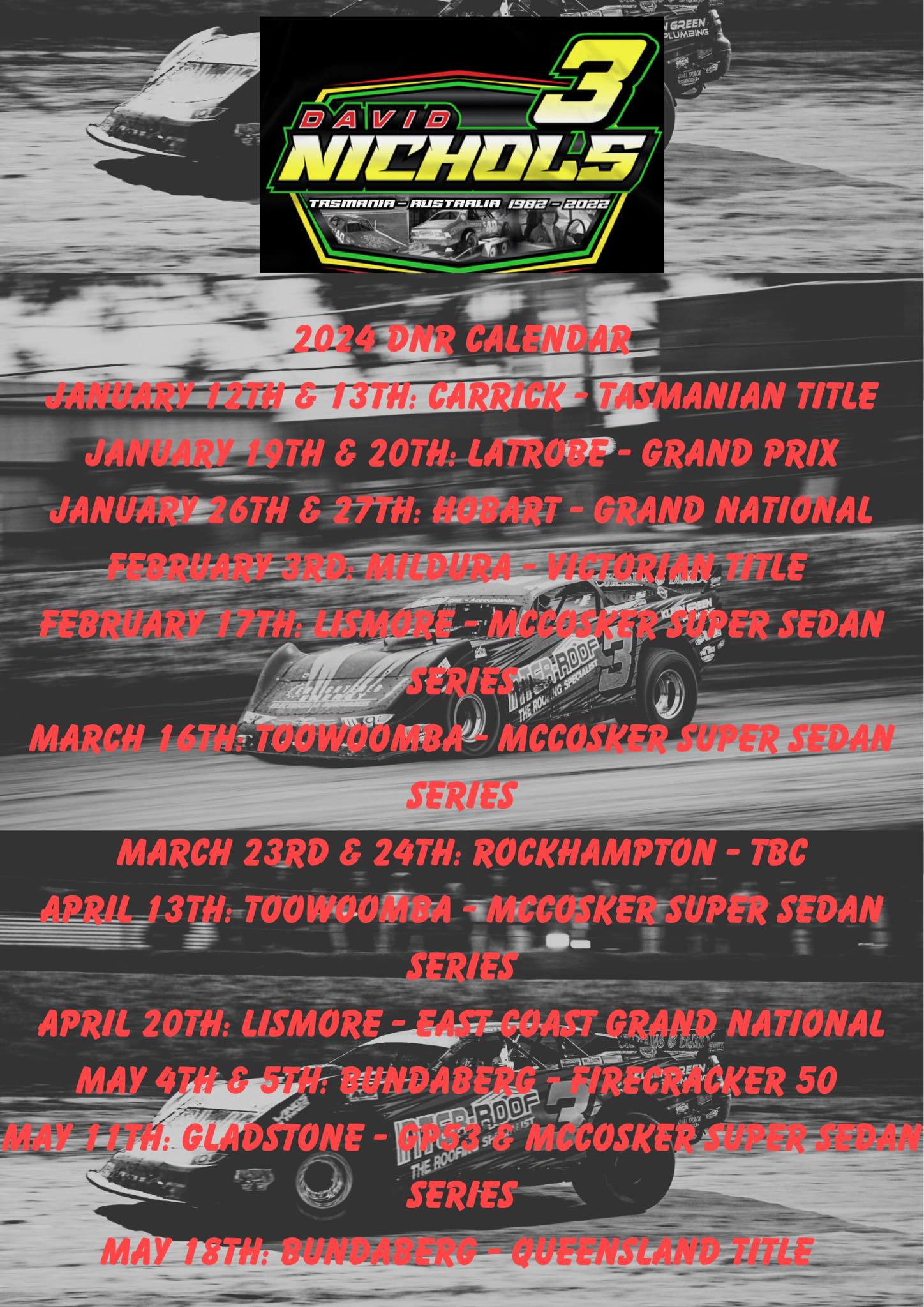 CALENDAR UPDATE FOR THE REST OF THE... - David Nichols Racing | Facebook