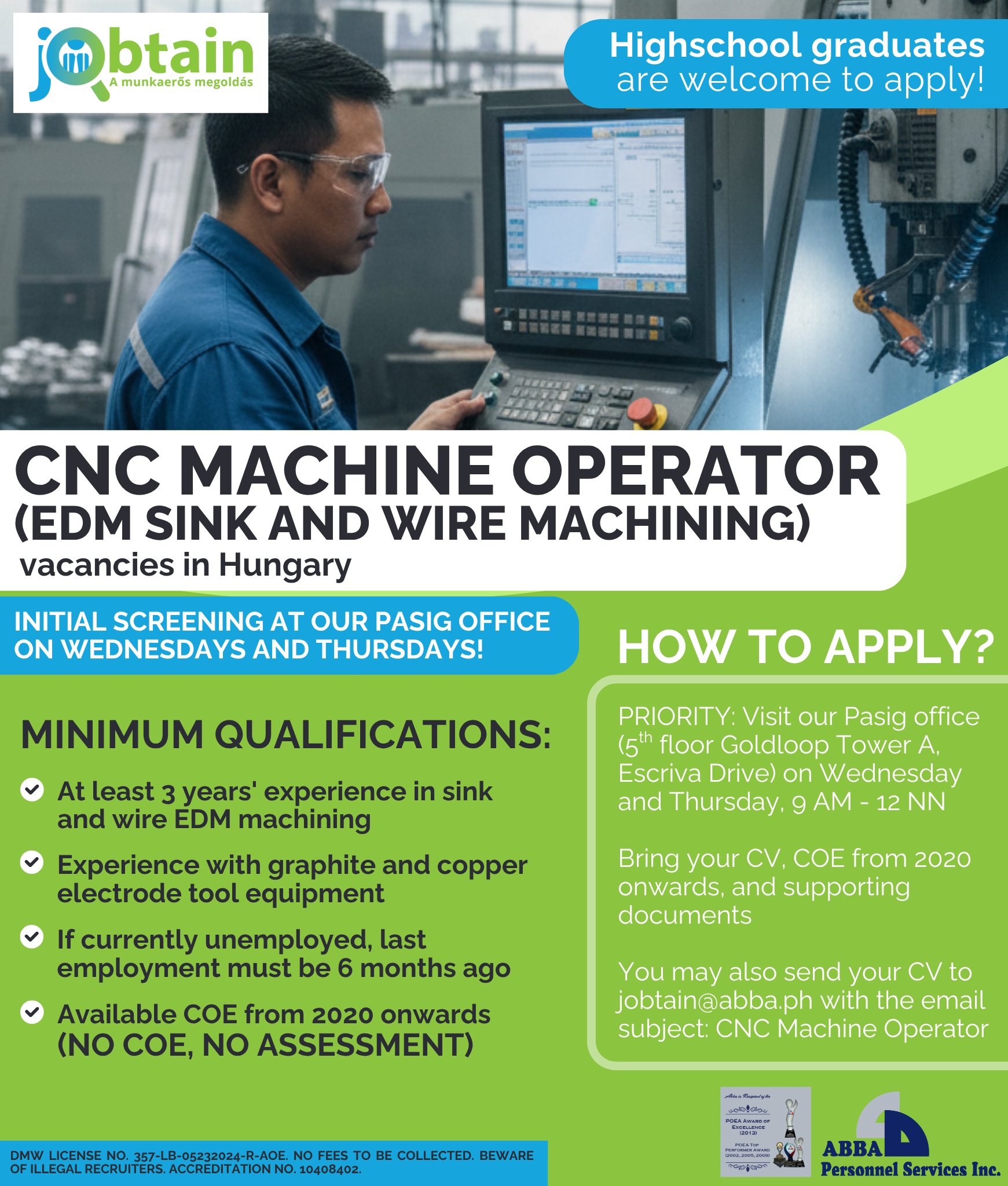 Abba - 🇭🇺 JOB ALERT 🇭🇺 We’re looking for CNC Machine Operators ...