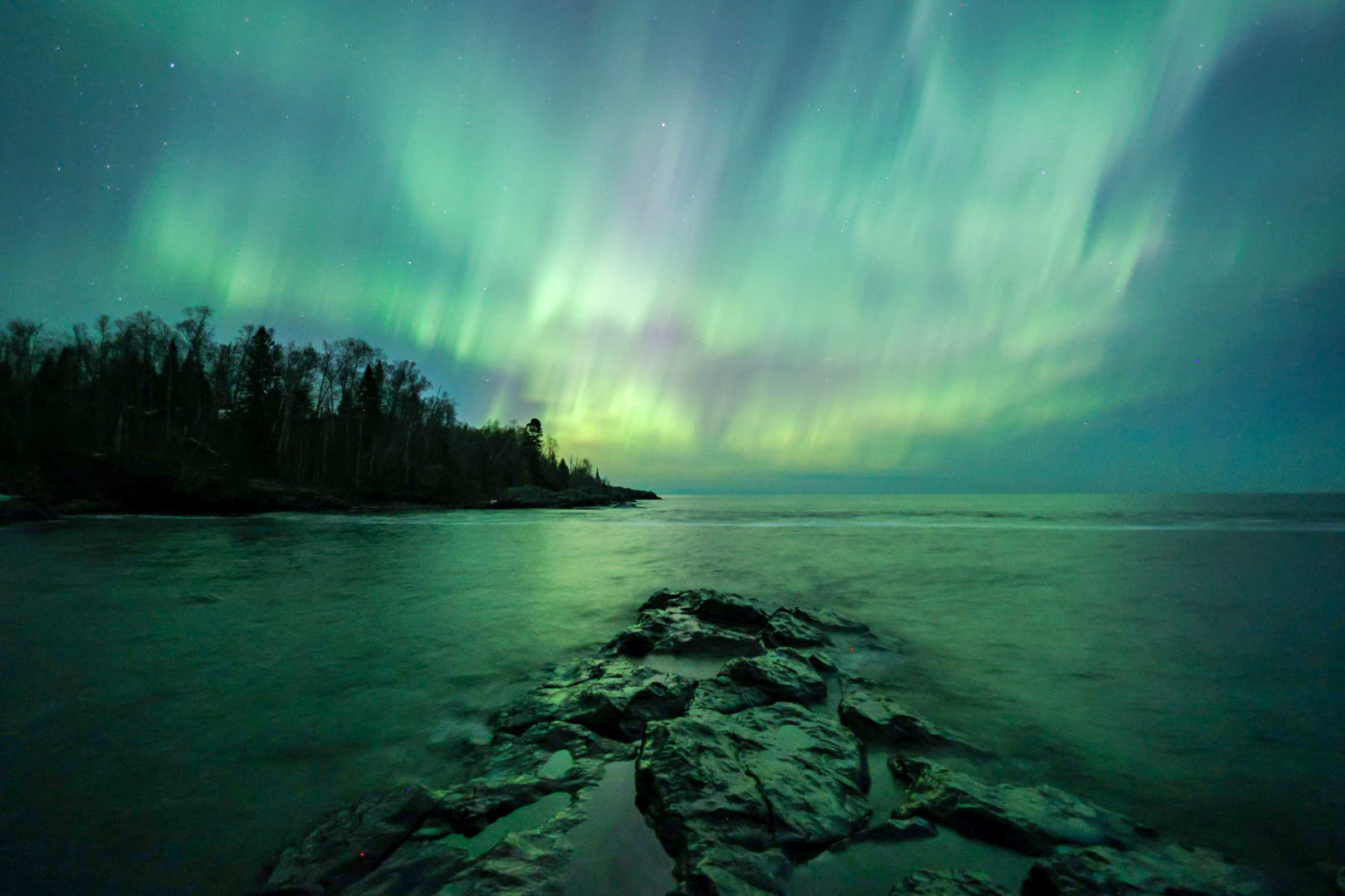 Check it out! You can see some faint aurora over Lake Superior