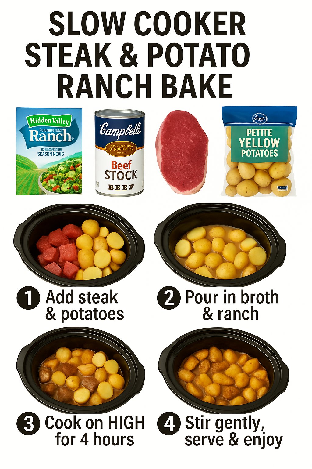 Cheap - Slow Cooker Steak & Potato Ranch Bake 🥩 Ingredients 2 lbs stew ...