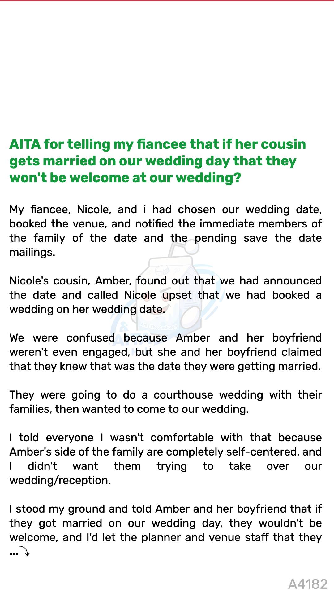 AITA - AITA 🌱 for telling my fiancee that if her cousin gets married on ...