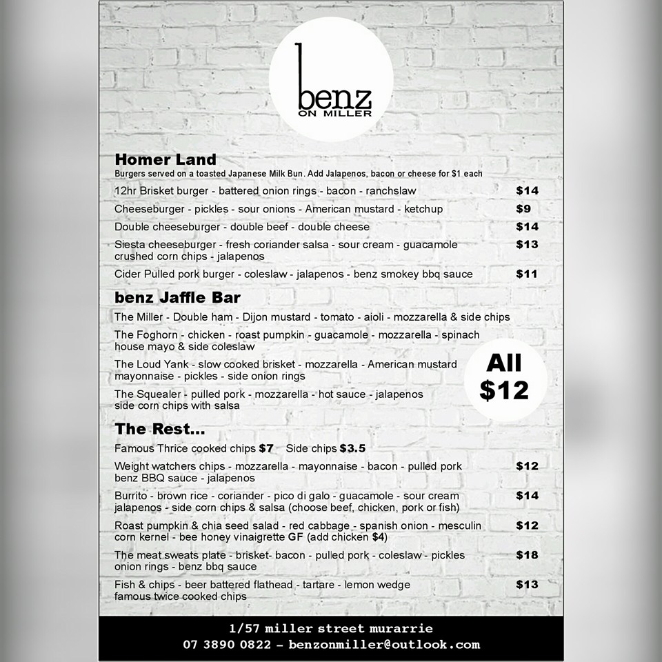 Benz on Miller - Check out our new menu.