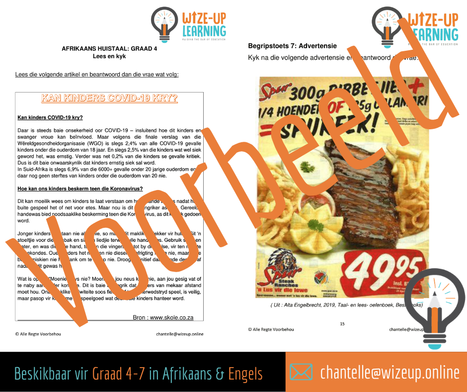GRAAD 4 AFRIKAANS HT KWARTAAL 3 PAKKET... - Wize-Up Learning