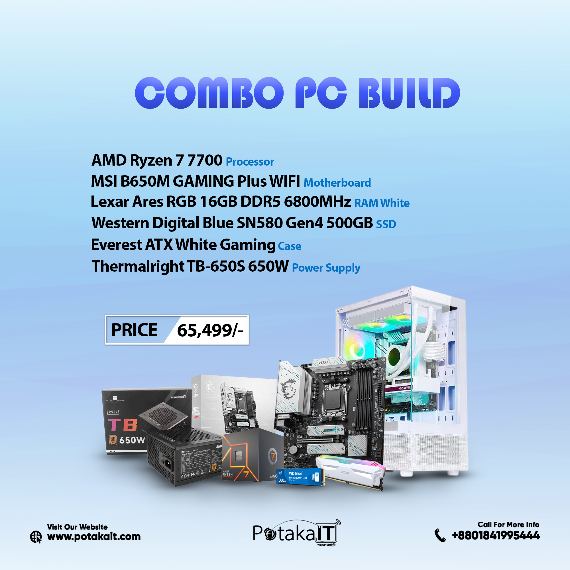 Gaming PC build with Ryzen 7 7700 and MSI B650M GAMING Plus WIFI 