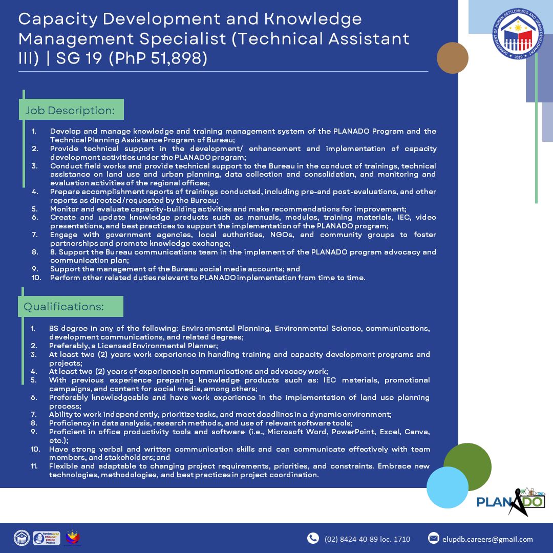 𝐂𝐎𝐌𝐄 𝐀𝐍𝐃 𝐉𝐎𝐈𝐍 𝐎𝐔𝐑 𝐓𝐄𝐀𝐌! The DHSUD ELUPDB is currently seeking a ...
