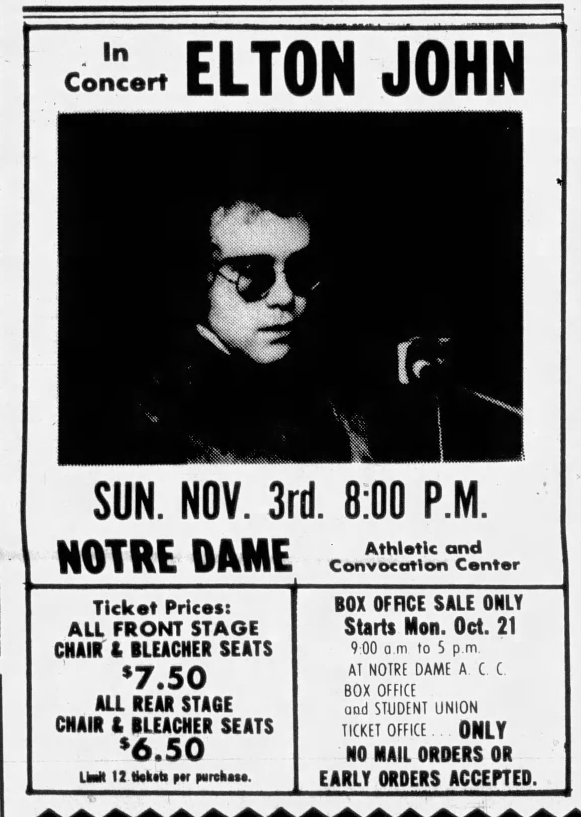 Elton John concert tickets for $7.00 in 1974