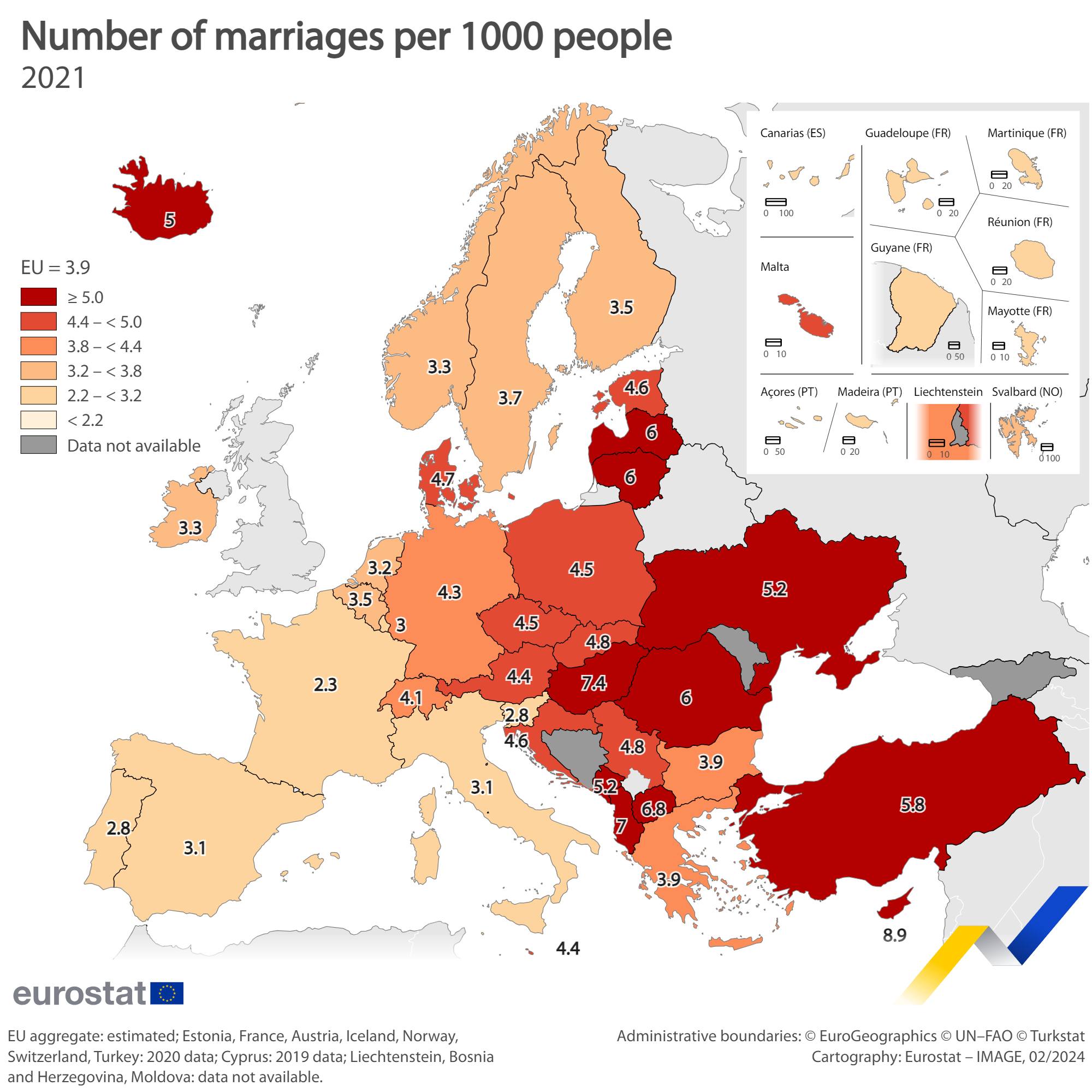 Eurostat - 💍👰 In 2021, the EU countries with the highest number of ...