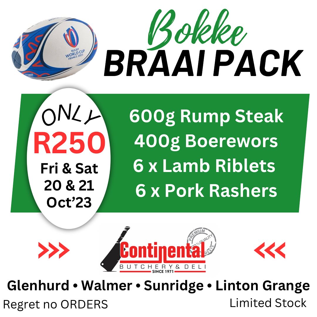 Continental - BOKKE BRAAI PACK R250: 600g Rump Steak 400g Boerewors 6 x ...