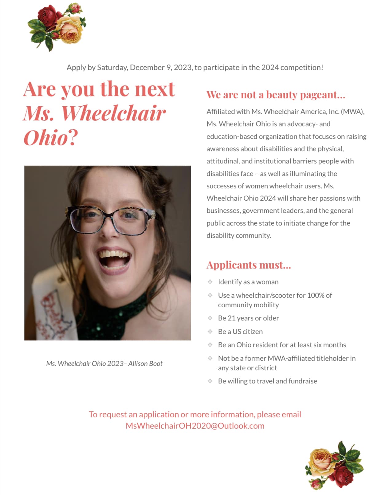 The deadline to submit your... - Ms. Wheelchair Ohio | Facebook