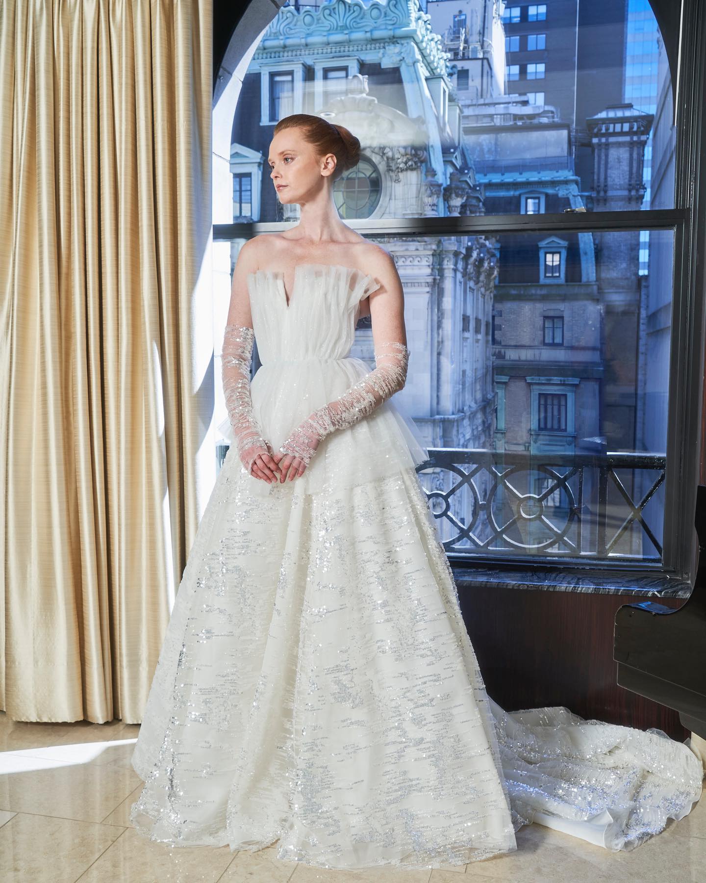 reem acra wedding dress designer Look 1 – Divine Dream – ReemAcra Scalloped strapless neckline featuring intricate beading on bodice with scallop hem at bodice going in dramatic tulle ballgown 34993899 Reem Acra Wedding Dress