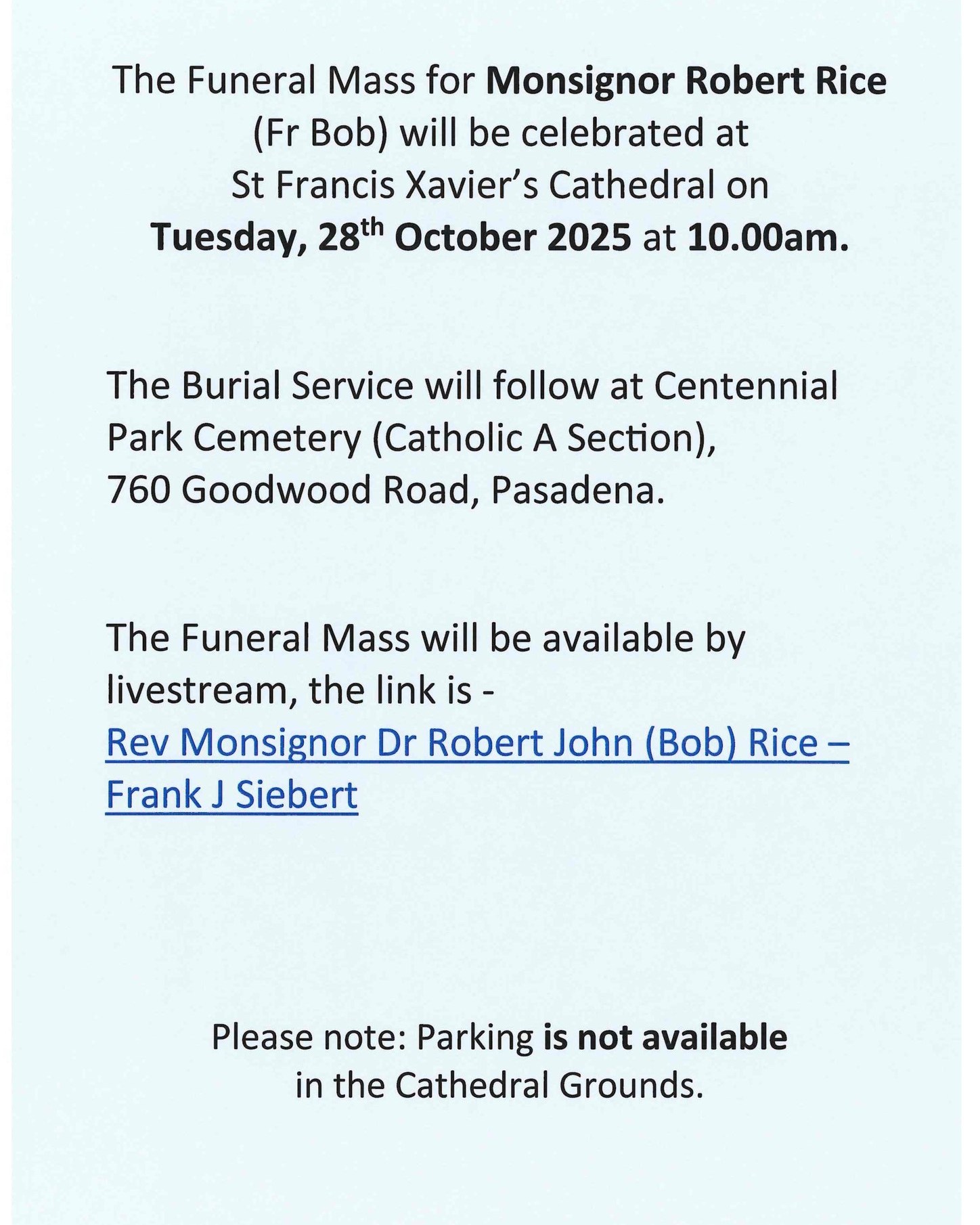 Funeral details for Monsignor... - Lefevre Catholic Community | Facebook