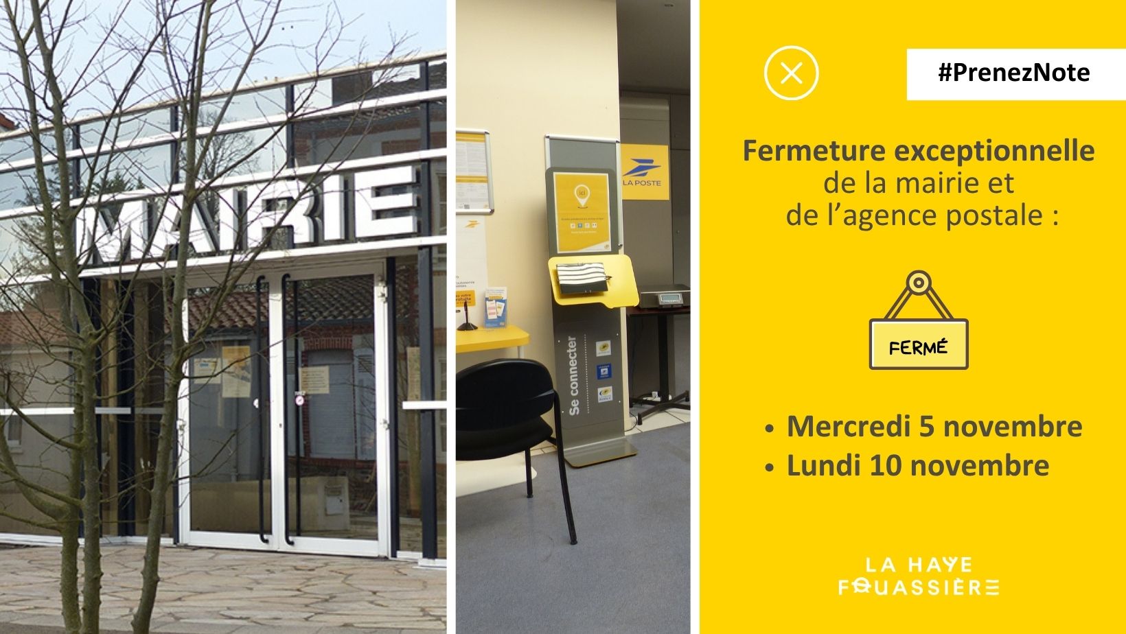Ville - 📢 PRENEZ NOTE ! La mairie et l’agence postale communale seront ...