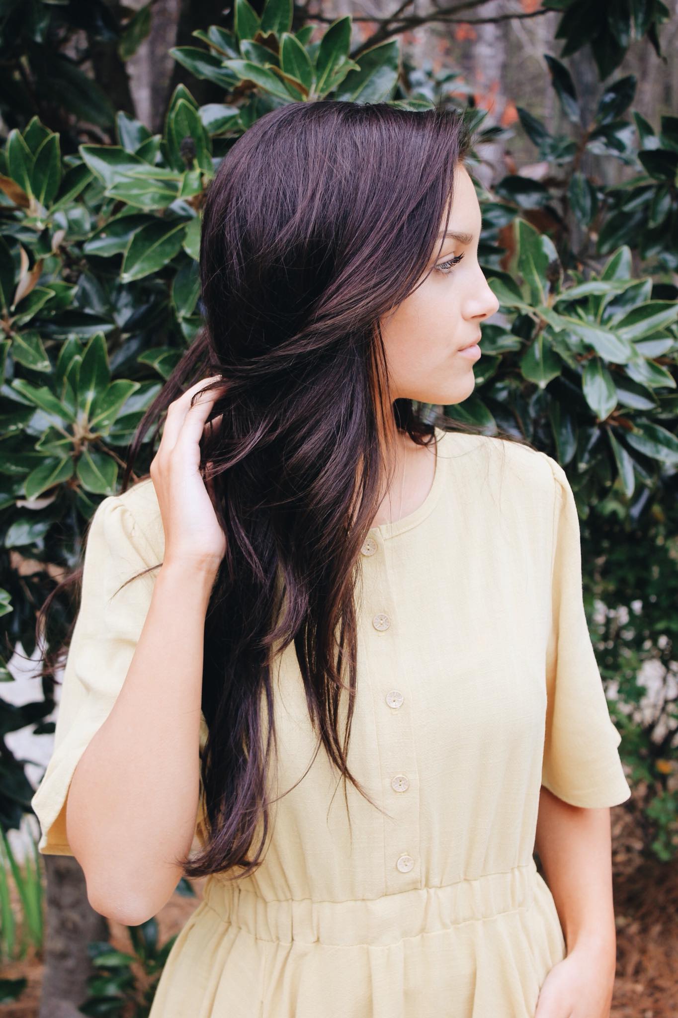 yellow dress brown hair sun because it's spring 🥰 SCH002251_GR_S functional front buttons Made To Order Sizes:AU 3XL/18 (+$70.00) Black Tie Dresses |