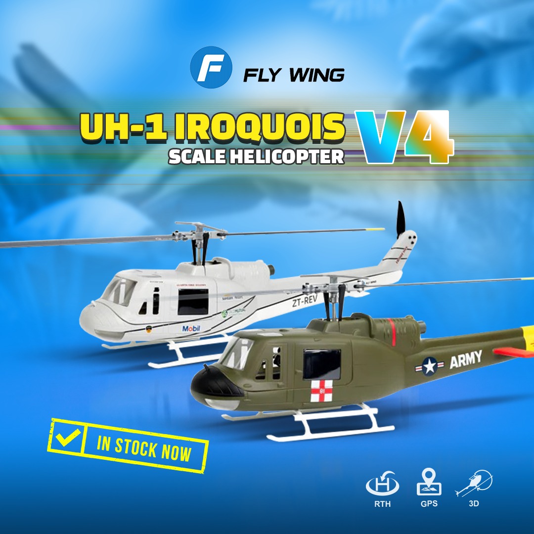 Hélicoptère RC FlyWing UH1 V4 GPS 4 Lames - Neuf, Prêt à Voler
