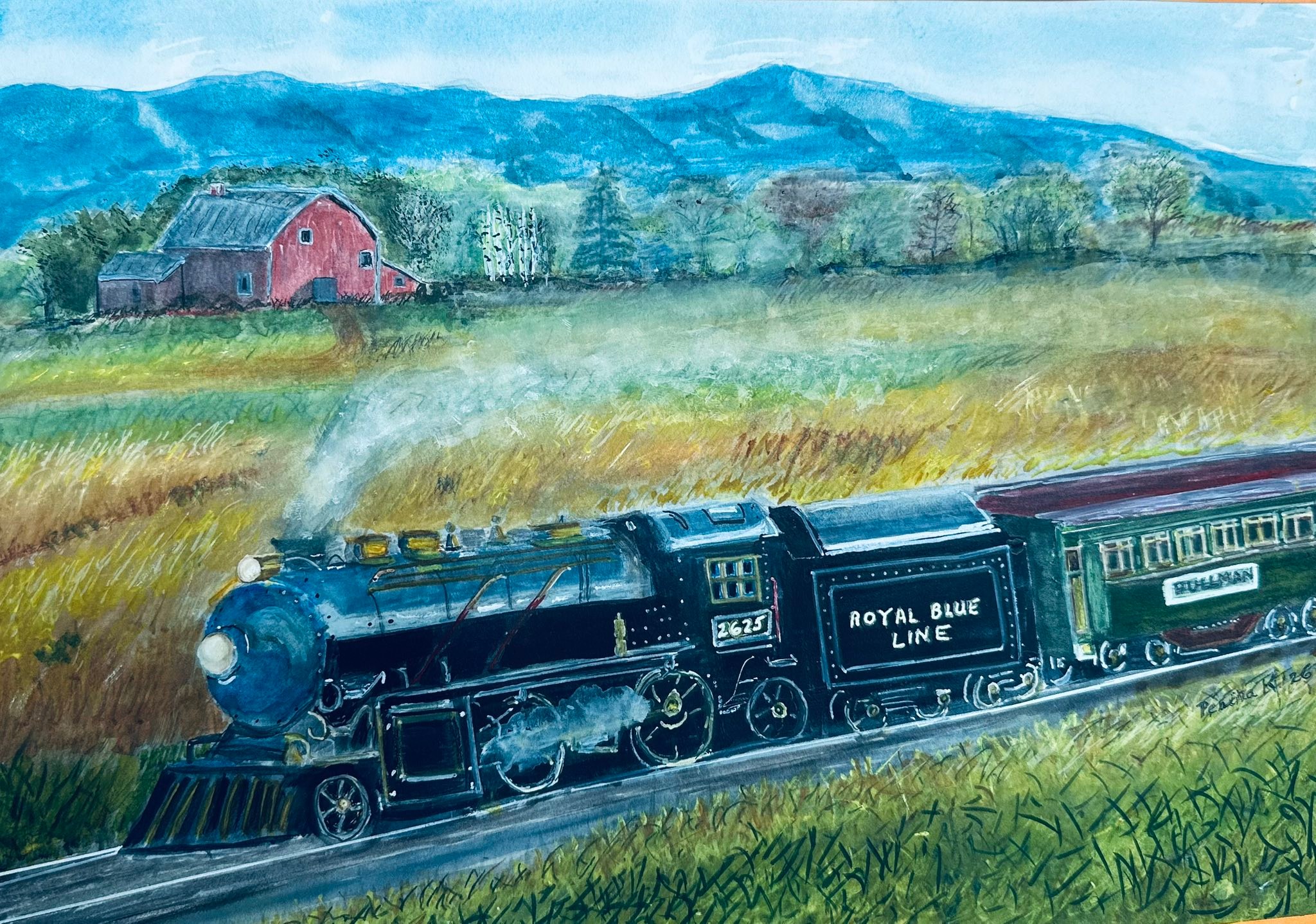 Watercolor pictures of Lehigh Valley trains