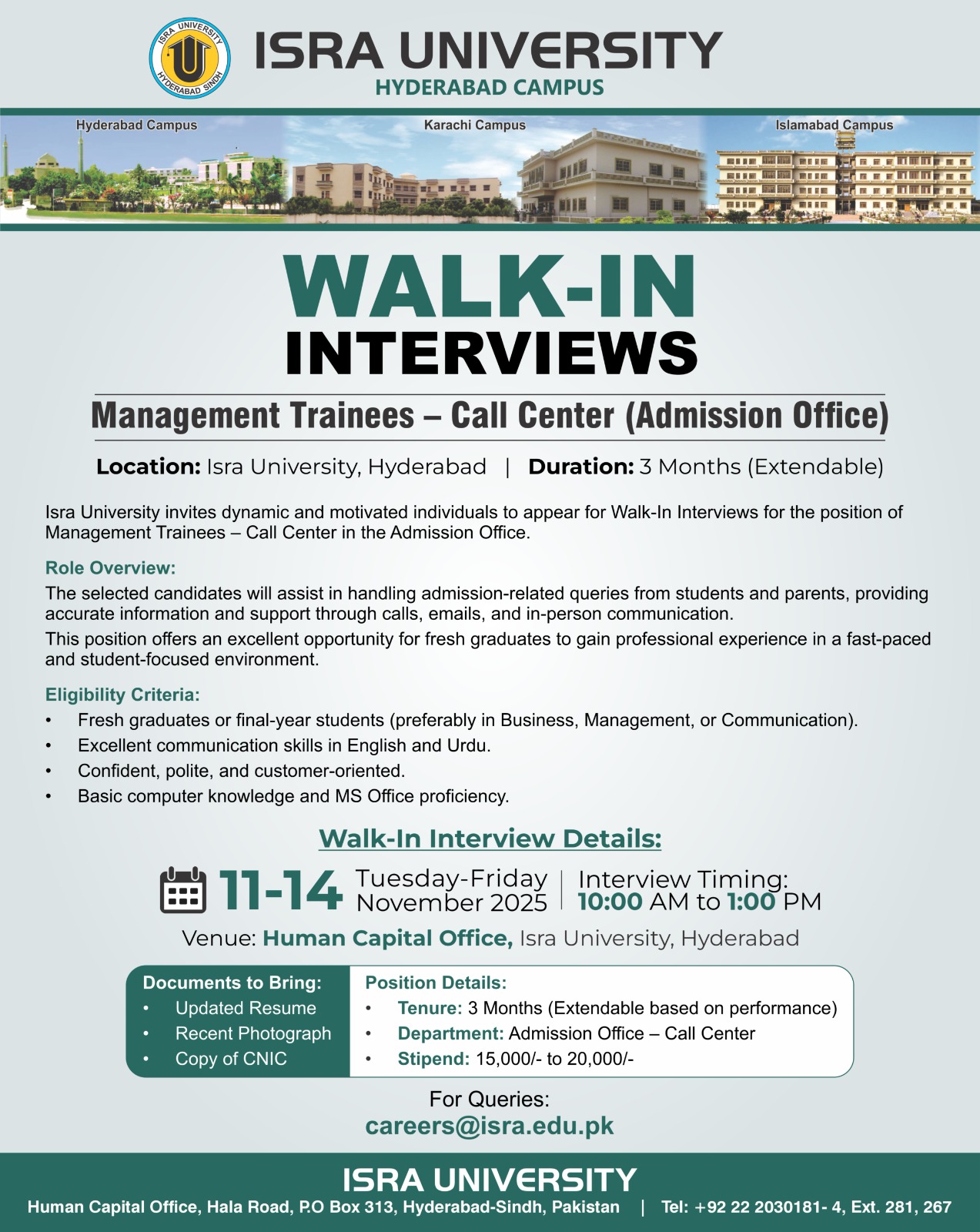 Isra - 🎯 WALK-IN INTERVIEWS | Management Trainees – Call Center ...