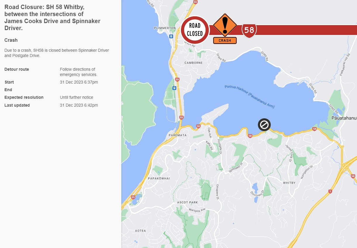 SH58 is currently CLOSED east... - Wellington District Police