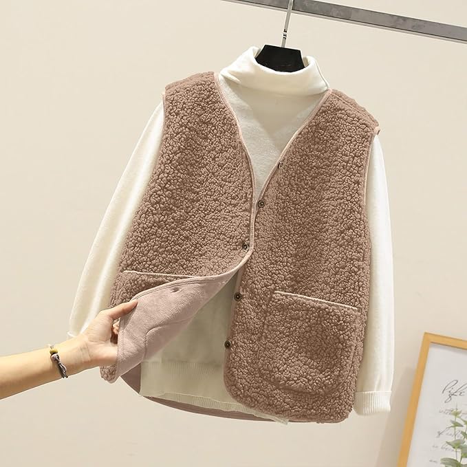 Veste Sans Manche Femme Gilet En Molleton Femme - Couleur Unie Bouton Matelass E Sans 651992