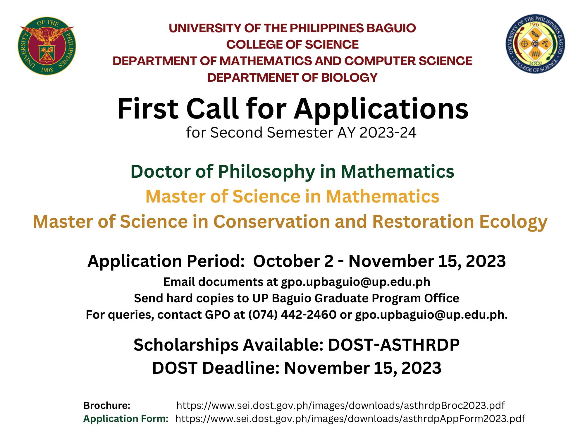 First call for applications for the 2nd Semester, A.Y. 2023-2024 to ...