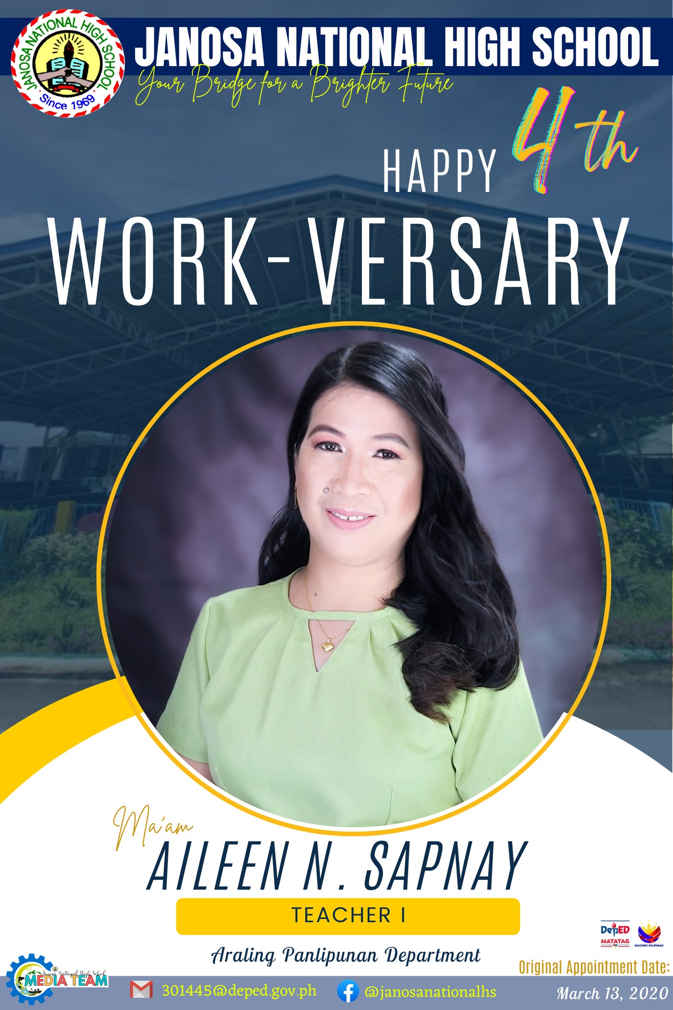 DepEd - Happy Work-versary po, Ma'am Aileen! God bless po 😊🙏 | Facebook