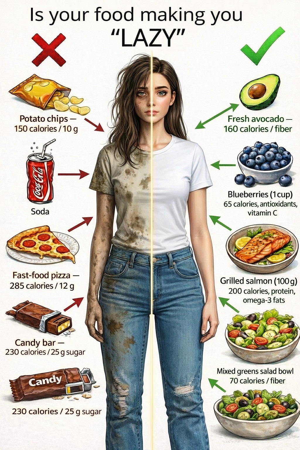 Exercise - Is your food making you “LAZY” 😵‍ ️⚡ Same calories, totally ...