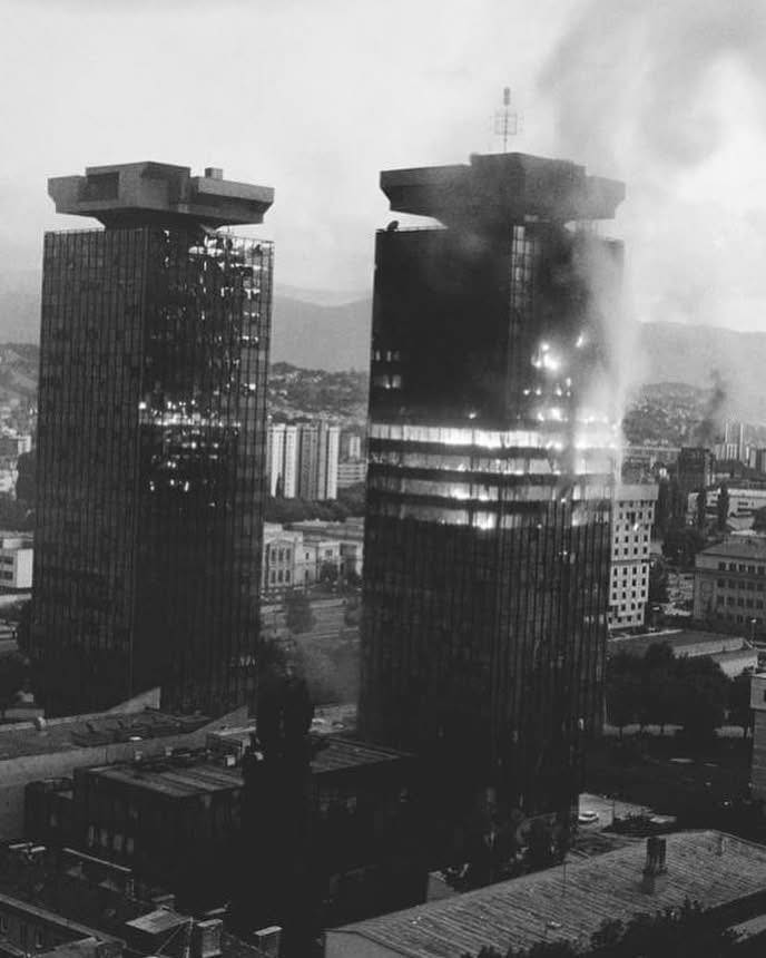 Soc - Tower blocks of Sarajevo's financial district. (c)Reuben Cox. ca ...