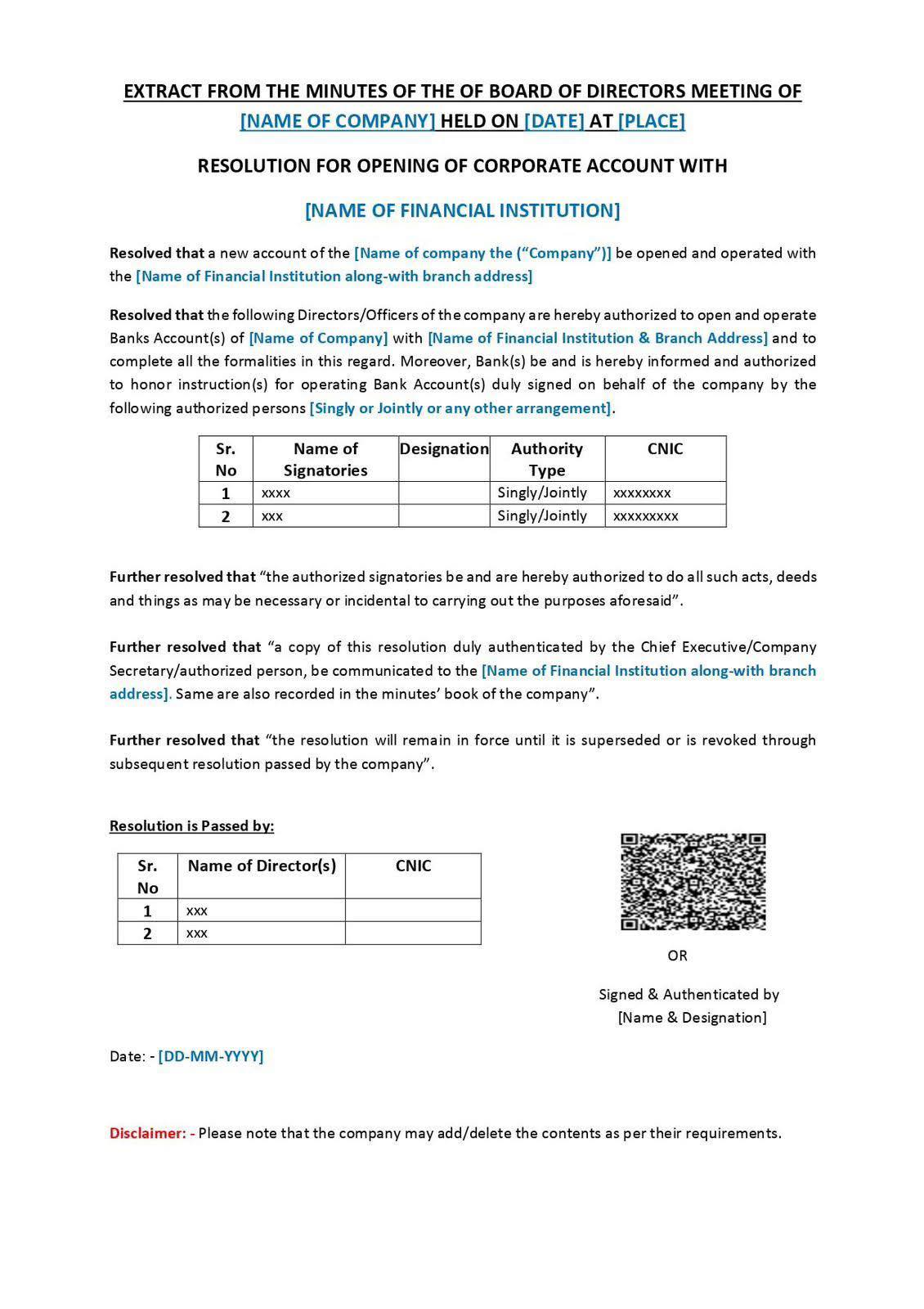 Atif - The SECP has launched a new standard Board Resolution format for ...