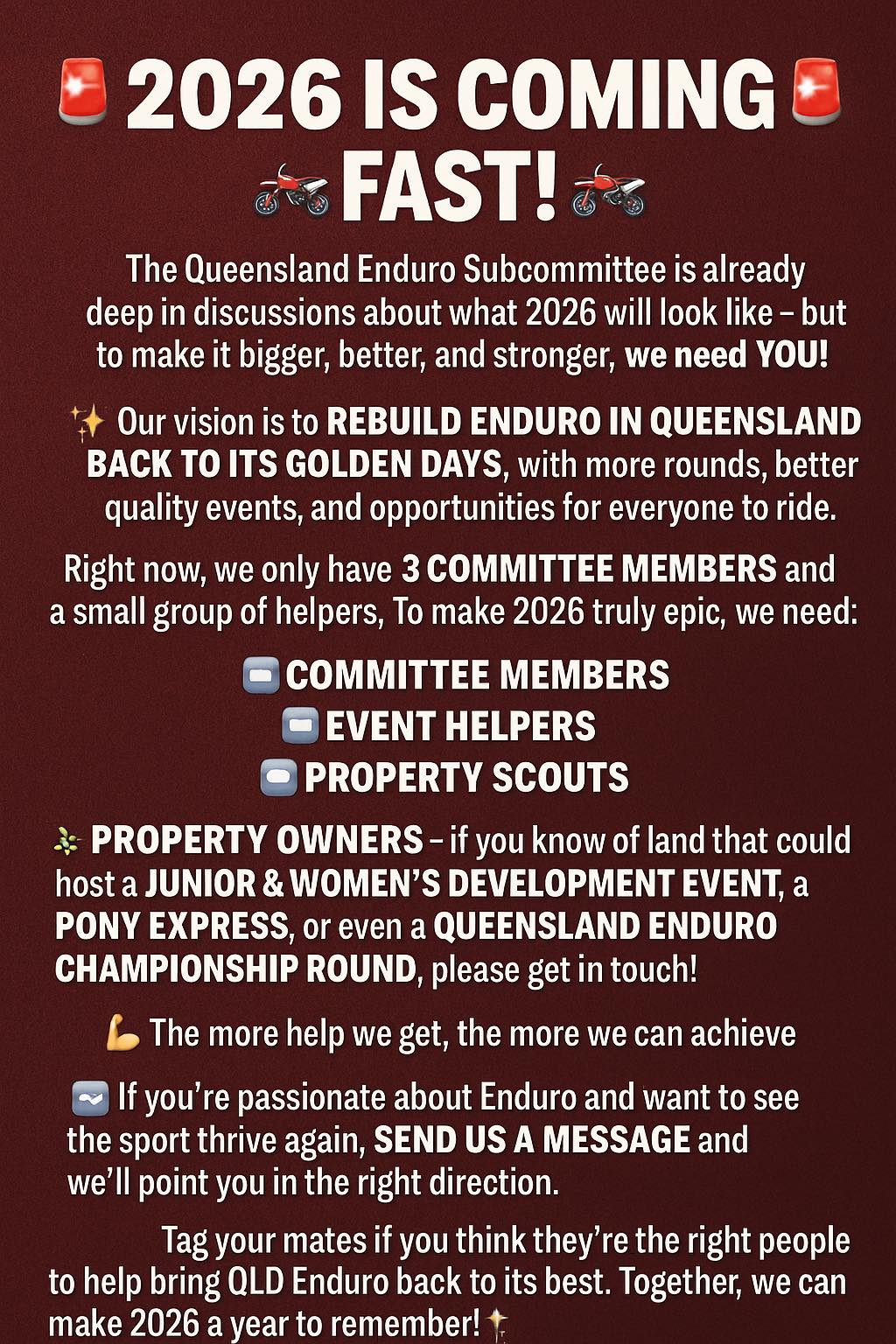 🚨🏍️ 2026 IS COMING FAST!... - Queensland Enduro Subcommittee | Facebook