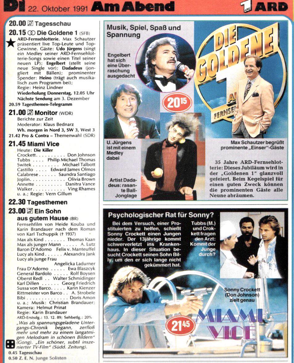 Fernsehen - Am 22. Oktober 1991 im Ersten: 30 Jahre ARD-Fernsehlotterie ...